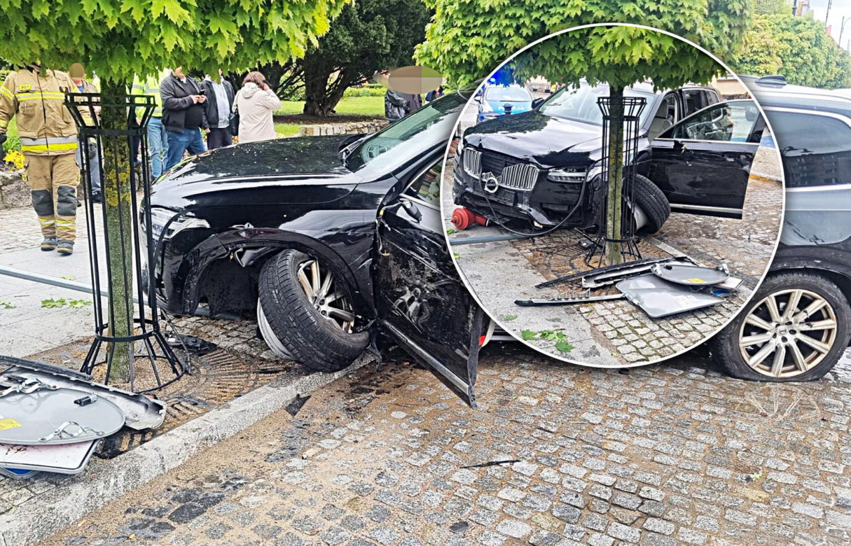 Pijacki rajd na ratusz! Kierowca demolował wszystko, co napotkał na drodze.