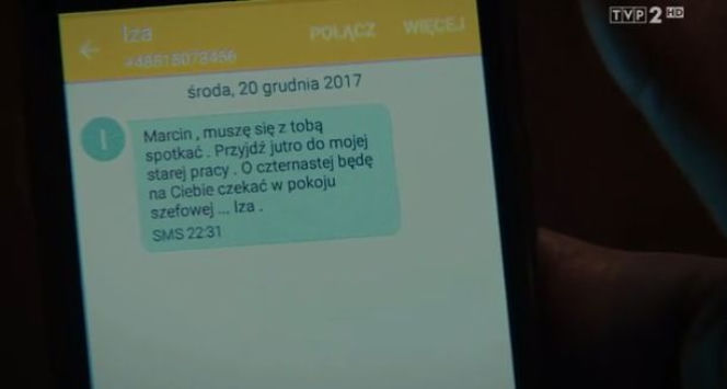 M jak miłość, odcinek 1365. Sms Izy do Marcina