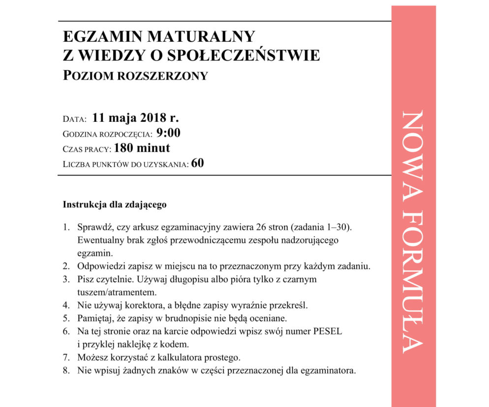 Matura: WOS. Zadania z 2018 ROKU,  akusze CKE