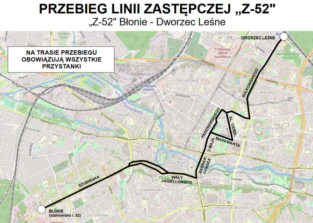 Jak jeżdżą autobusy zastępcze w Bydgoszczy?