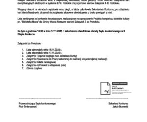 Protokół z II etapu konkursu na Bibliotekę Nową w Rzeszowie