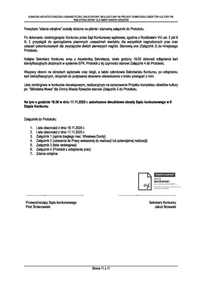 Protokół z II etapu konkursu na Bibliotekę Nową w Rzeszowie