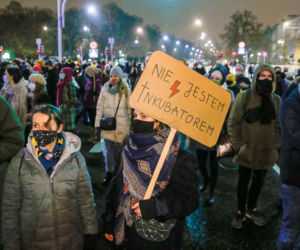 Ogólnopolski Strajk Kobiet 28.01.2021: Transparenty, rozlana farba przez TK
