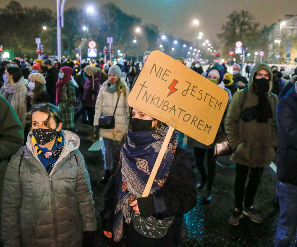 Ogólnopolski Strajk Kobiet 28.01.2021: Transparenty, rozlana farba przez TK