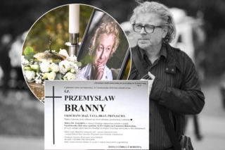 Pogrzeb Przemysława Brannego. Złota urna i ogromne serce z czerwonych kwiatów, a na nim napis: Kochamy cię