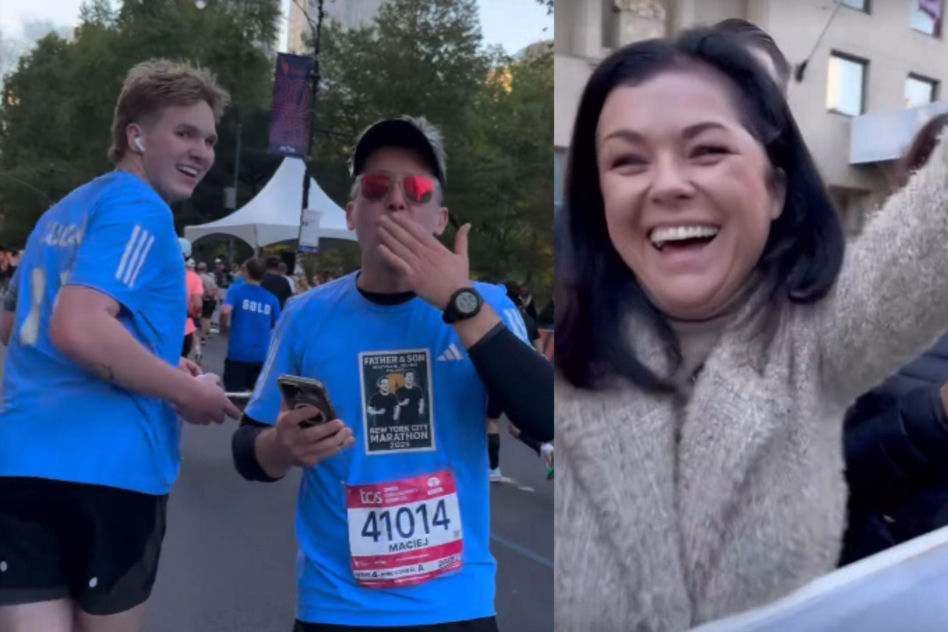 Katarzyna cichopek dopinguje męża na Maratonie Nowojorskim