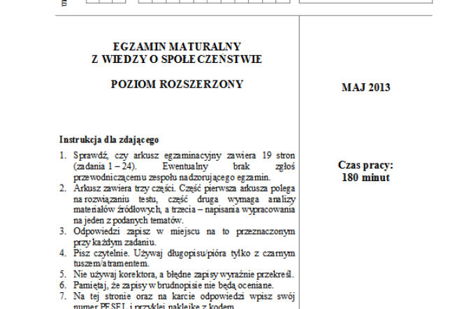 Matura 2013, WOS, poziom rozszerzony