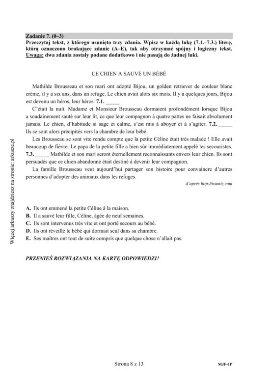 Matura 2020: Język francuski próbny Arkusze CKE