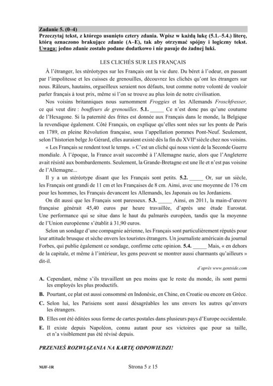 ARKUSZE CKE - Matura francuski - poziom rozszerzony 2019