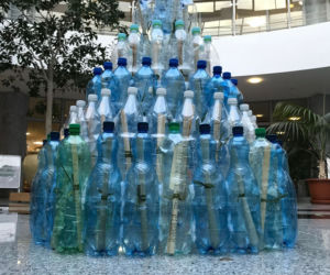 Niezwykła choinka w Olsztynie. Zbudowali ją z ponad 620 plastikowych butelek! [ZDJĘCIA]