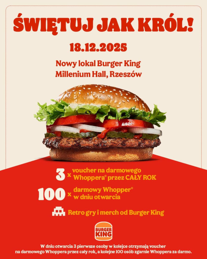 Burger King wchodzi do Rzeszowa z przytupem! Darmowe Whoppery, vouchery i gamingowa niespodzianka na otwarcie