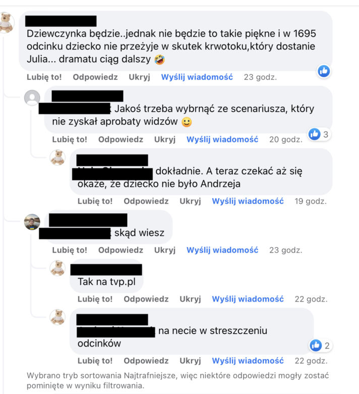 M jak miłość. Dyskusja fanów w komentarzach na Facebooku "Superseriali"