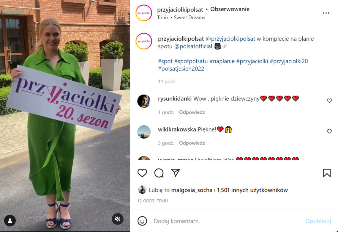 Przyjaciółki. Magdalena Stużyńska (Anka) na planie spotu Polsatu