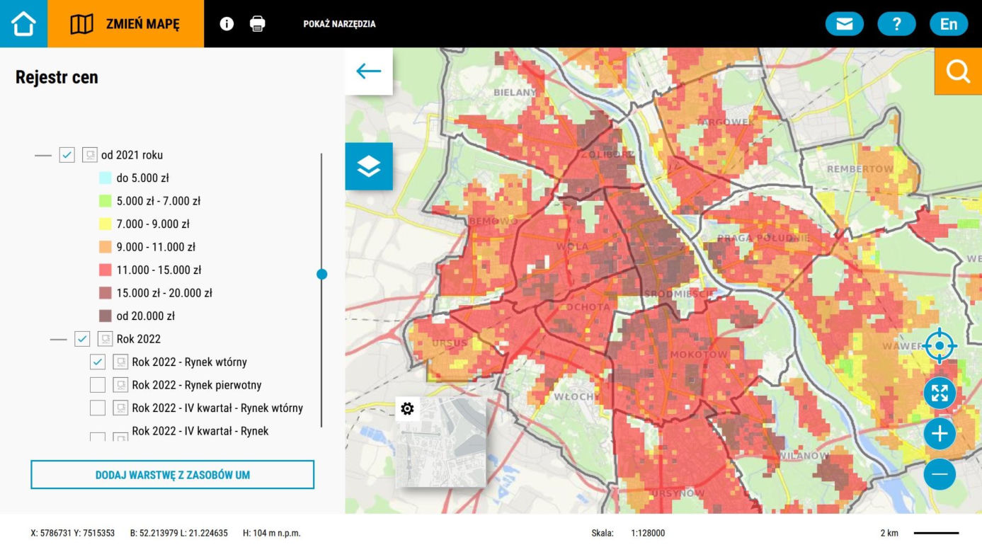 Mapa własności gruntów w Warszawie
