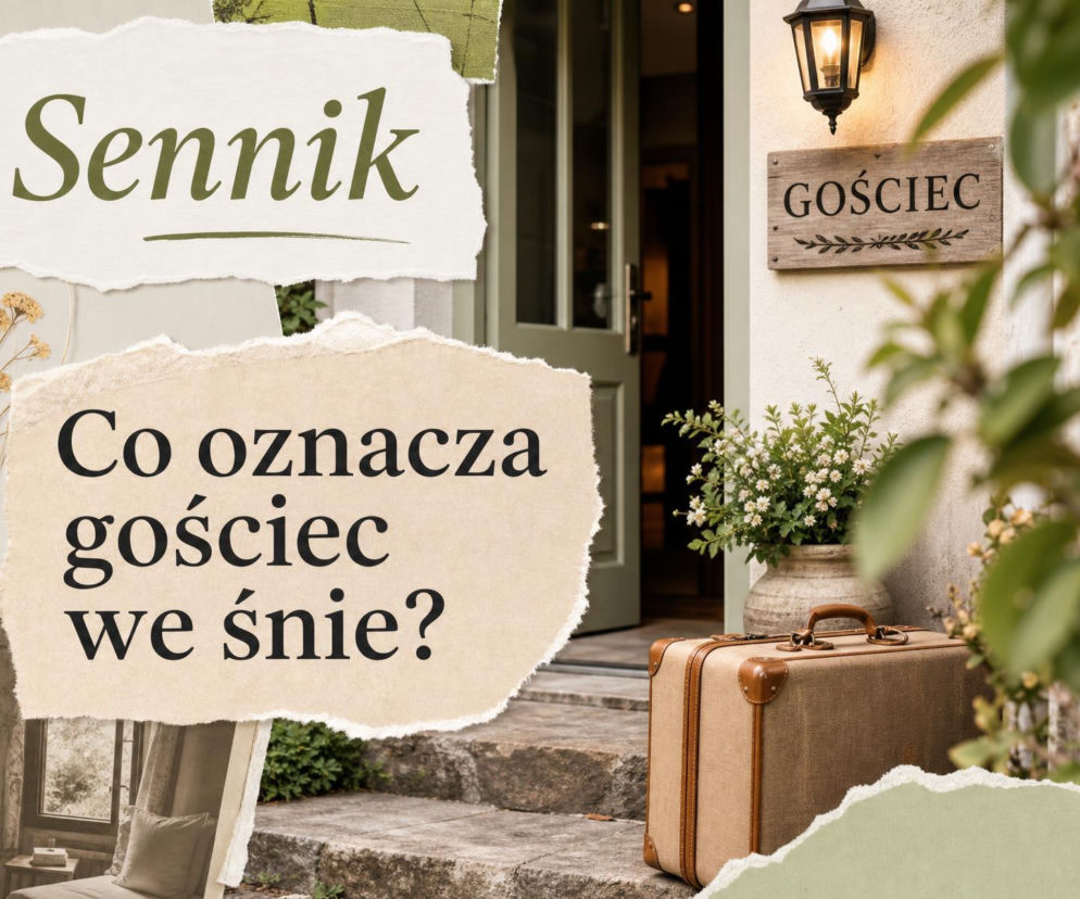 Walizka przed wejściem do domu z napisem Gościec. O znaczeniu snu o bólu stawów przeczytasz na SE.