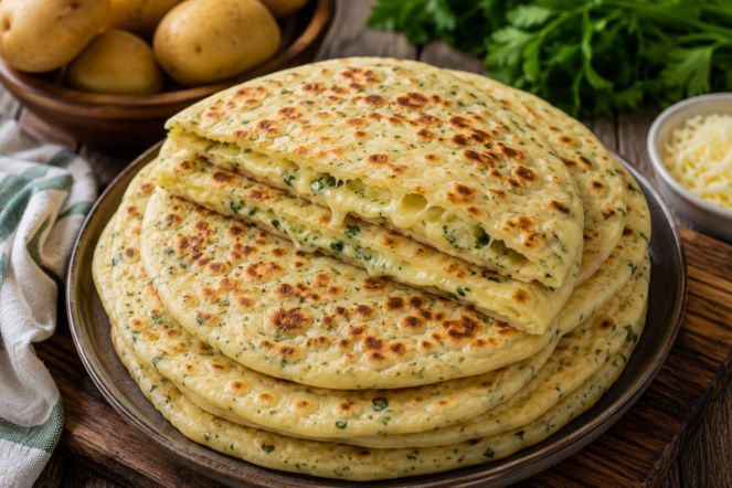 Miękkie placki ziemniaczano-serowe z patelni. Ten flat bread świetnie zastępuje pieczywo i tortille