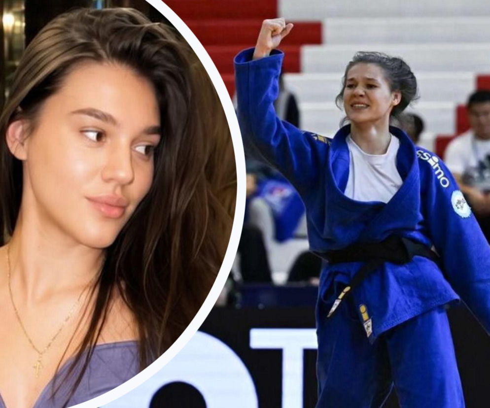 Judoczka Hanna Zajcewa w niebieskim stroju na macie. Obok na miniaturze jej portret. O zmianie barw przeczytasz na SE Supersport.