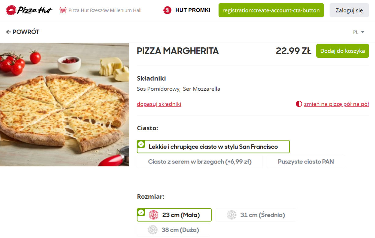 Pizza Hut - ceny 2023