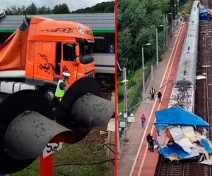 Pociąg Intercity uderzył w ciężarówkę na przejeździe. Pasażerowie opuścili skład