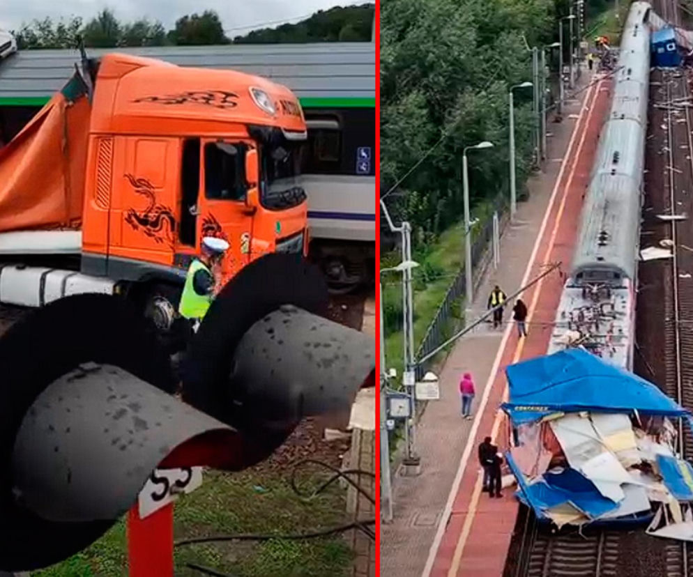 Pociąg Intercity uderzył w ciężarówkę na przejeździe. Pasażerowie opuścili skład