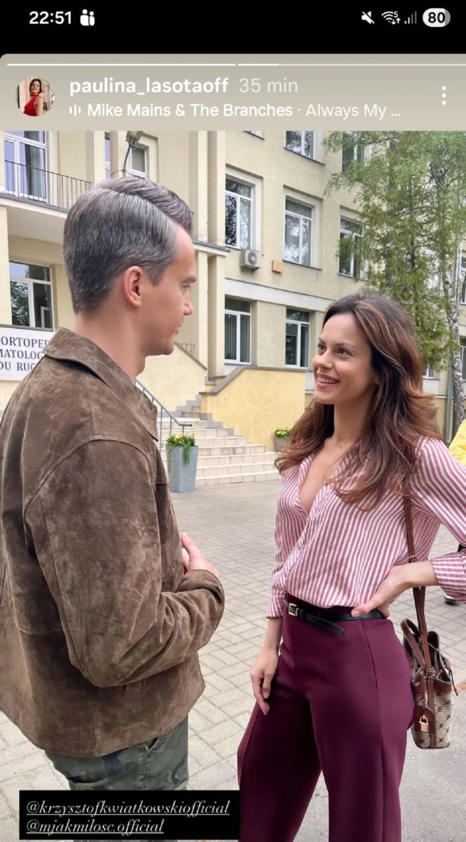 M jak miłość po wakacjach. Kasia (Paulina Lasota), Jakub Karski (Krzysztof Kwiatkowski) na planie