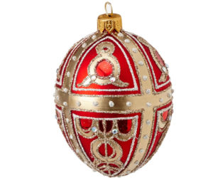 Czerwona bombka w kształcie jajka Faberge