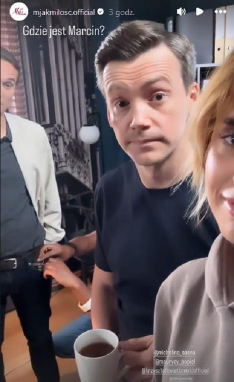 M jak miłość nowy sezon na planie. Kama (Michalina Sosna), Jakub Karski (Krzysztof Kwiatkowski), Olek (Maurycy Popiel)