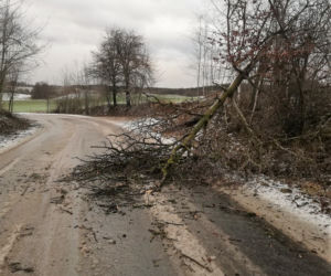 Uszkodzony radiowóz, zalania, połamane drzewa. Wichury w pow. iławskim