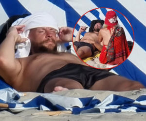 Sebastian Fabijański ukrył tajemniczą blondynkę za parawanem w Juracie. To robili na plaży 