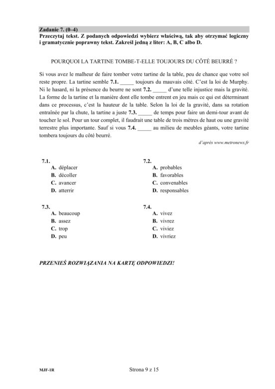 ARKUSZE CKE - Matura francuski - poziom rozszerzony 2019