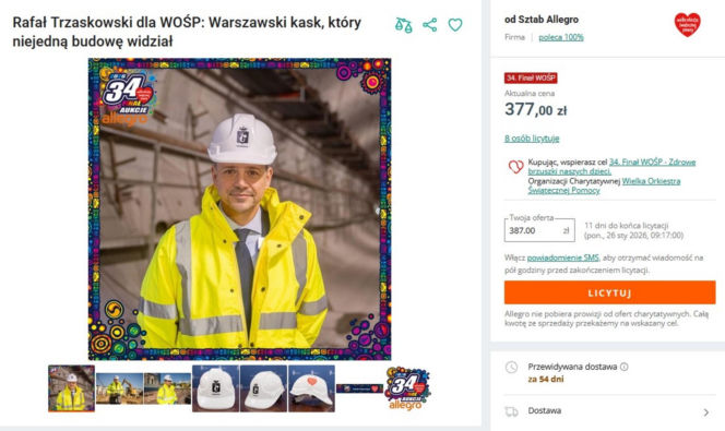 Wylicytuj kask od Rafała Trzaskowskiego. WOŚP 2026