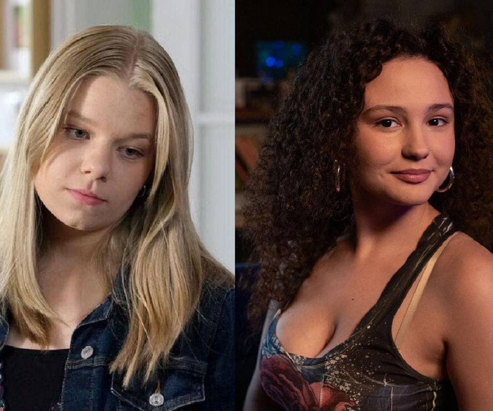 Dwie młode kobiety: po lewej Lenka (Olga Cybińska) z blond włosami, ze smutną miną, w dżinsowej kurtce; po prawej Julita (Sofia Stelmakh) z kręconymi, ciemnymi włosami, uśmiechnięta, w ciemnym topie. Zdjęcie ilustruje zdradę Grześka i upokorzenie Lenki w M jak miłość. Więcej informacji o serialach znajdziesz na Super Seriale.