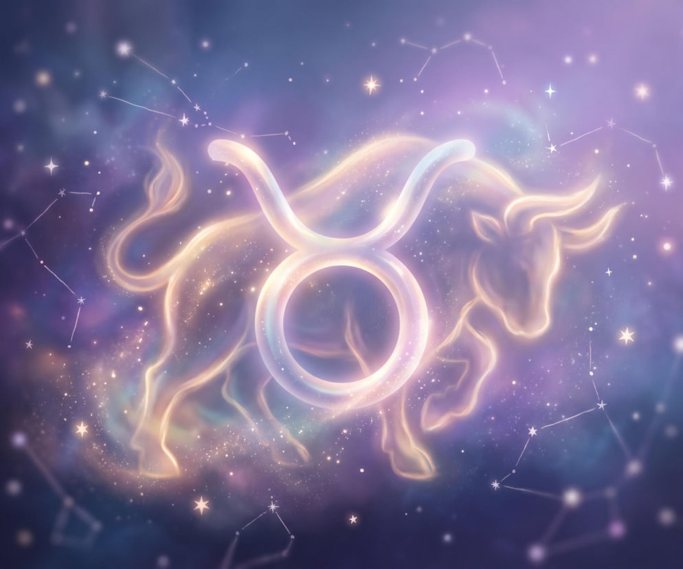 Świecący symbol zodiakalnego Byka na tle gwieździstego nieba. Horoskop dzienny dla Byka sprawdzisz na Eska.