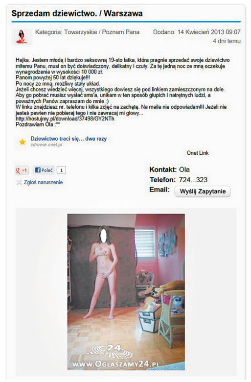 Sprzedawali cnotę koleżanki w Internecie