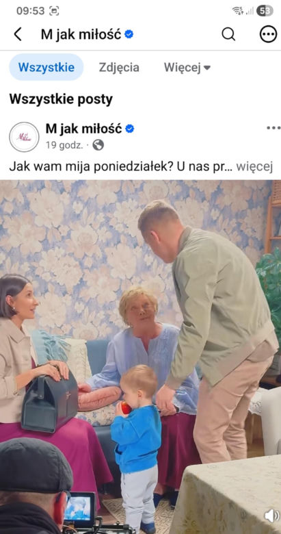 M jak miłość nowy sezon. Agnes (Amanda Mincewicz), Antoś (Mikołaj Jankowski), Barbara (Teresa Lipowska), Paweł (Rafał Mroczek) na planie