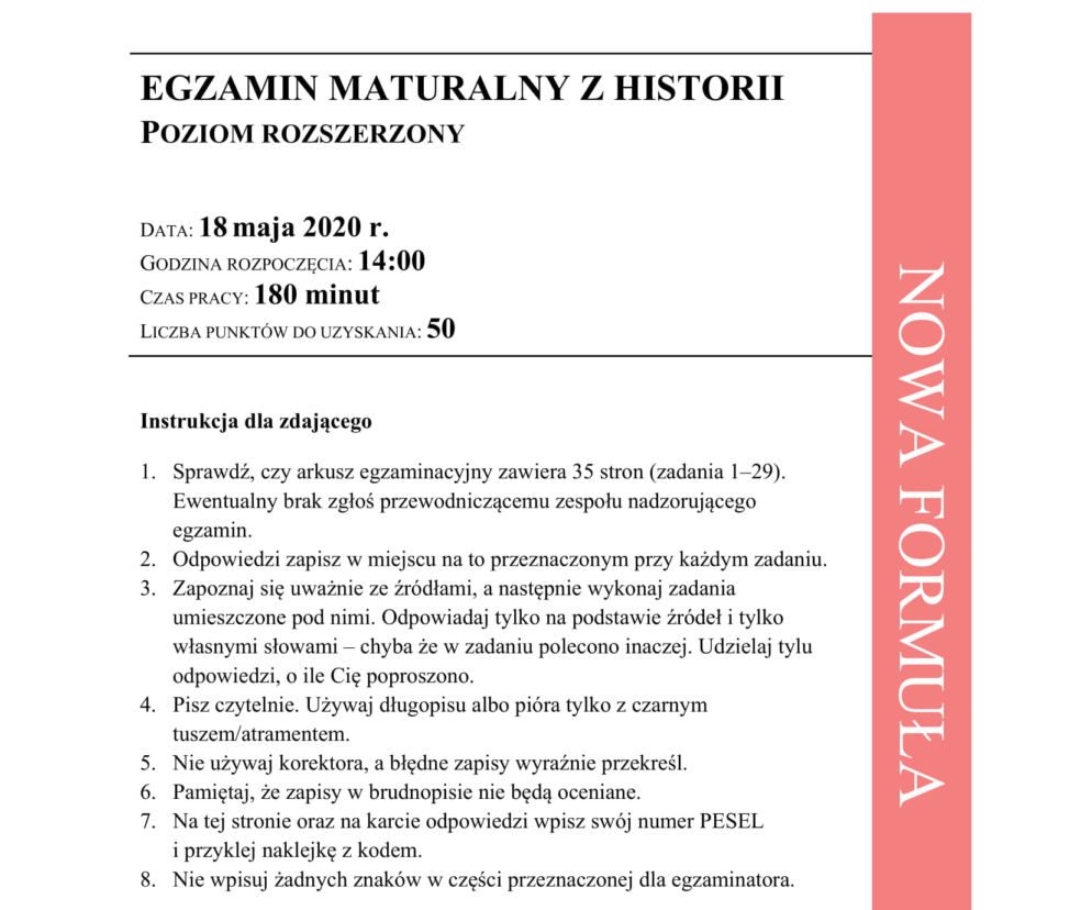 Matura 2020 ARKUSZE CKE: Historia