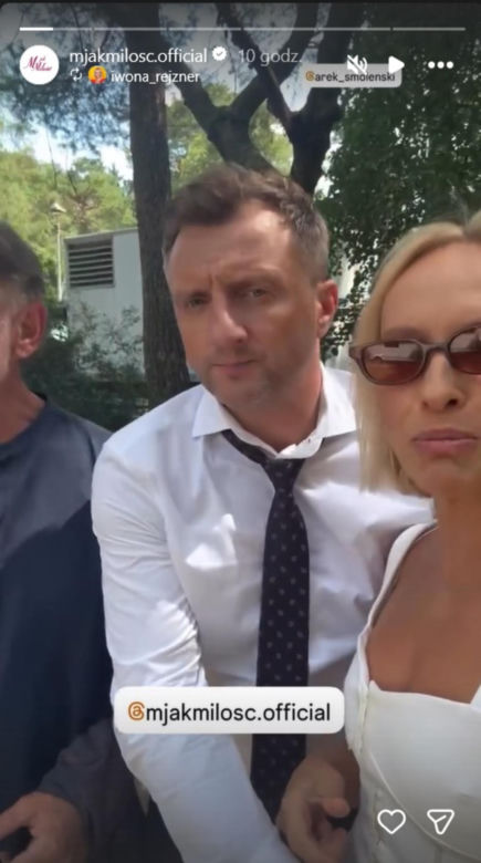 M jak miłość nowy sezon na planie. Dorota (Iwona Rejzner), Bartek (Arkadiusz Smoleński), Robert Żak (Krzysztof Tyniec)