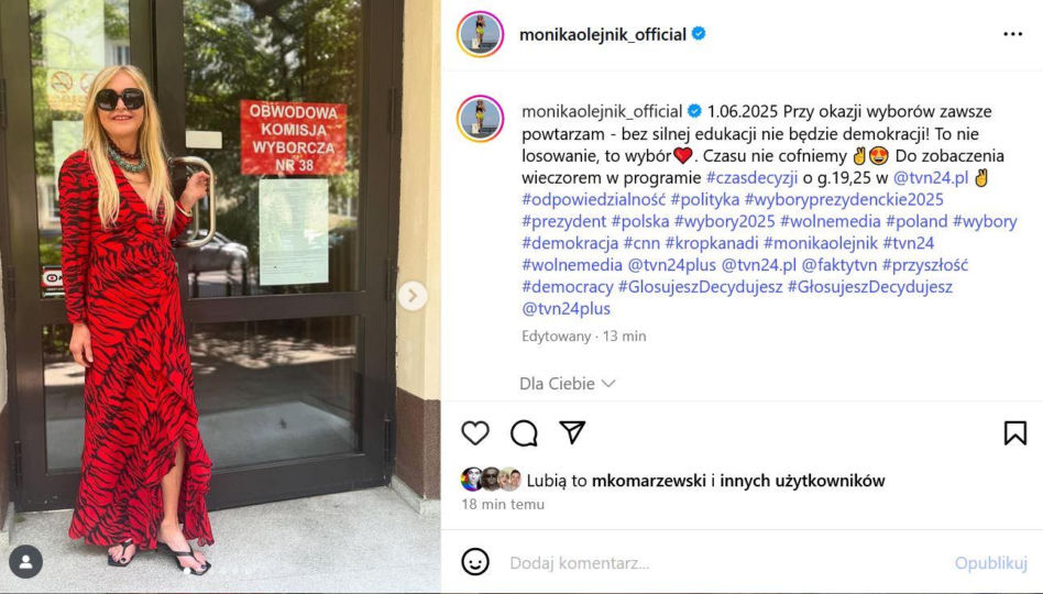 Wybory Prezydenckie 2025: Jak głosują Gwiazdy? Monika Olejnik