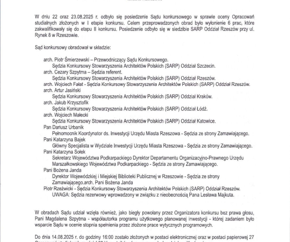 Protokół z 1. posiedzenia Sądu Konkursowego | Biblioteka Nowa Rzeszów