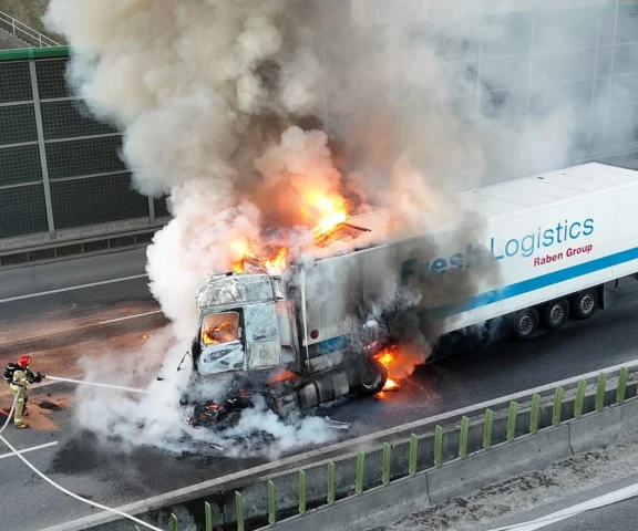 10-kilometrowy korek na A2 pod Warszawą. TIR stanął w płomieniach!