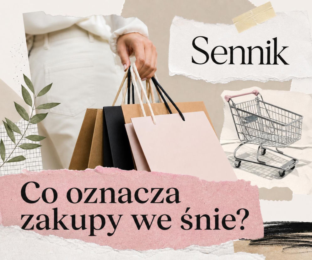 Ręka osoby trzymającej papierowe torby. Obok miniatura z wózkiem sklepowym. O znaczeniu snów przeczytasz na SE.