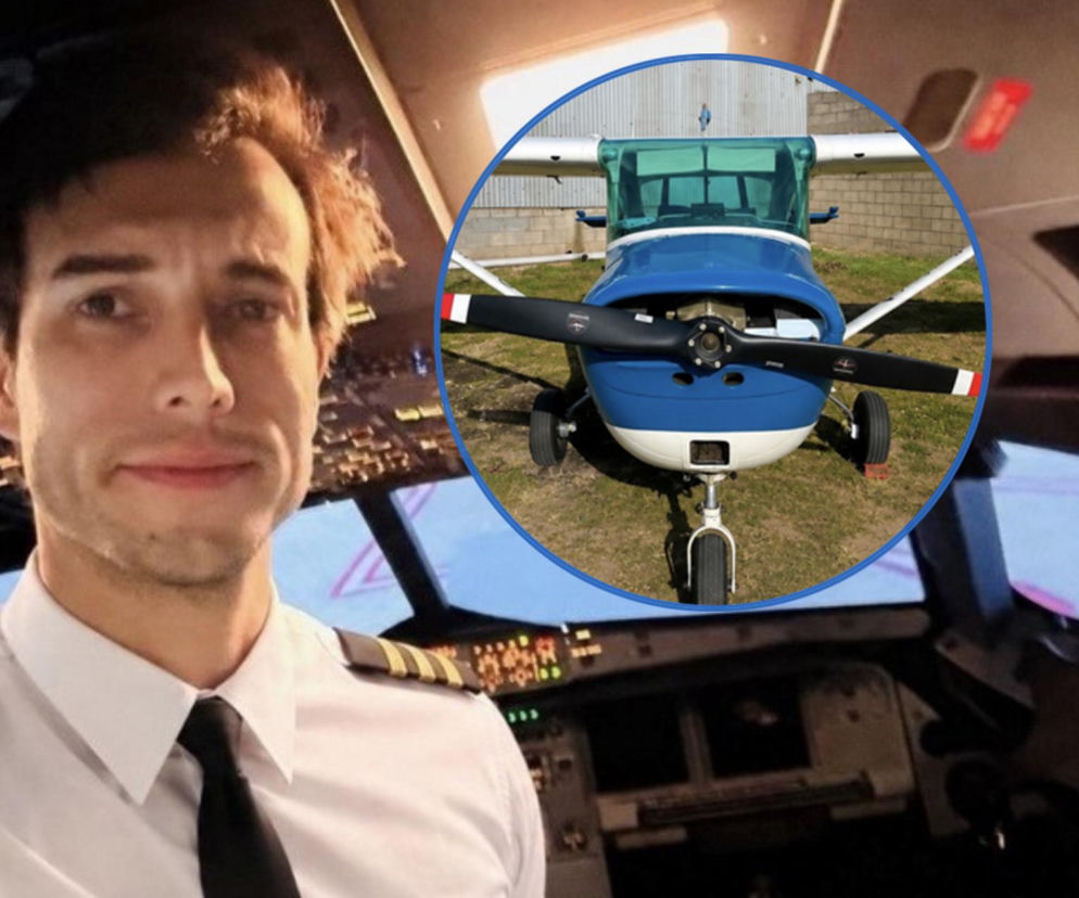Pilot Leandro Andrés Bertazzo w kabinie. Obok na miniaturze lekki samolot szkoleniowy. O tragedii przeczytasz na SE.