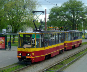 Tramwaj 805Na na linii 46 do Ozorkowa, 2014 r.