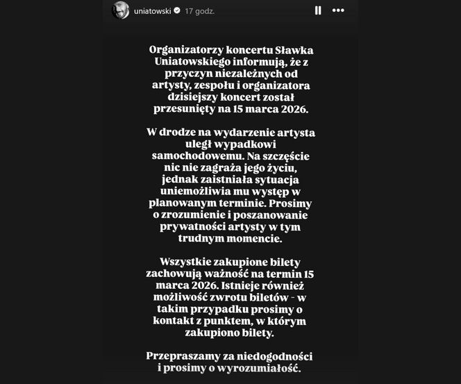 Odwołany koncert i rozbite samochody. Sławek Uniatowski brał udział w drogowym karambolu