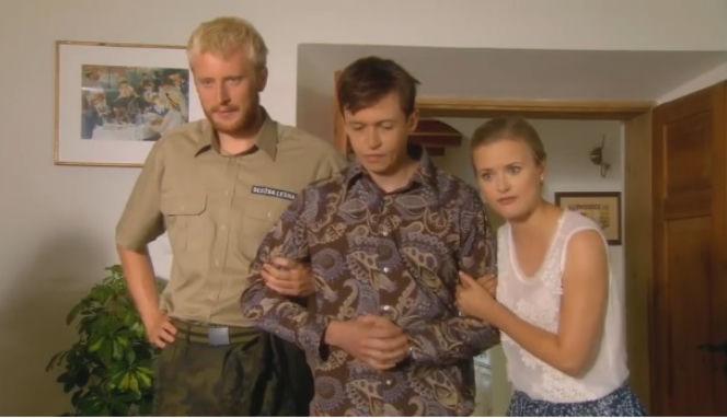 Ranczo 8 sezon odc. 104. Leśnik Paweł (Dobromir Dymecki), Fabian Duda (Piotr Ligienza), Klaudia (Marta Chodorowska)