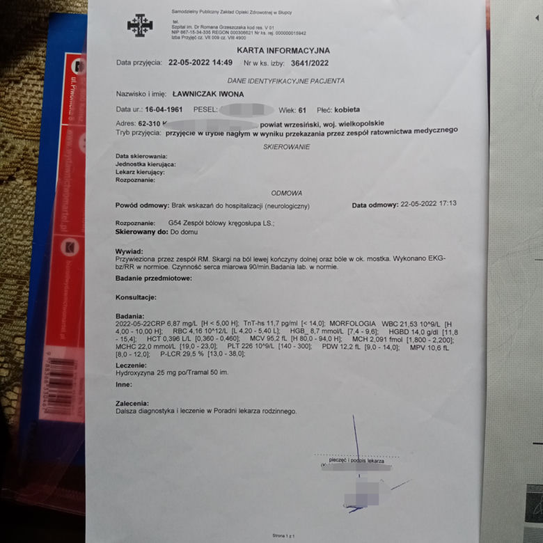 Słupca. Zmarła 8 godzin po wyjściu ze szpitala! Lekarz nie wykrył śmiertelnego zagrożenia?!