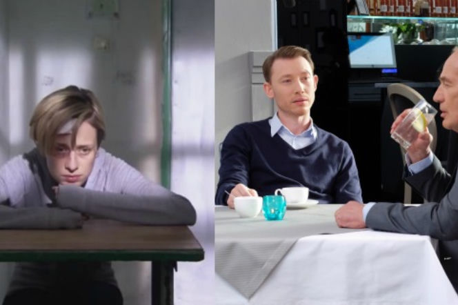 Pierwsza miłość. Igor Kaczmarczyk (Rafał Mohr), Karol Weksler (Karol Strasburger), Sabina (Urszula Dębska)