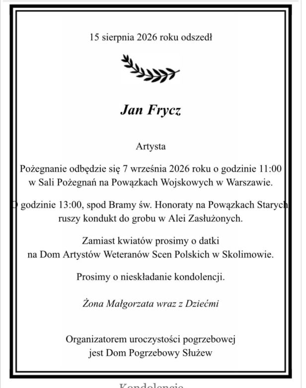 Jan Frycz nekrolog