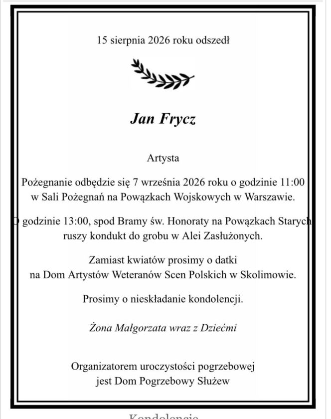 Jan Frycz nekrolog