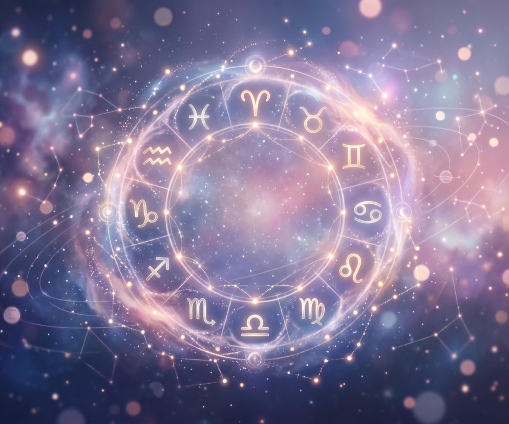 Złociste koło z symbolami zodiaku na tle gwieździstego kosmosu. O horoskopie na dziś przeczytasz na VOX FM.